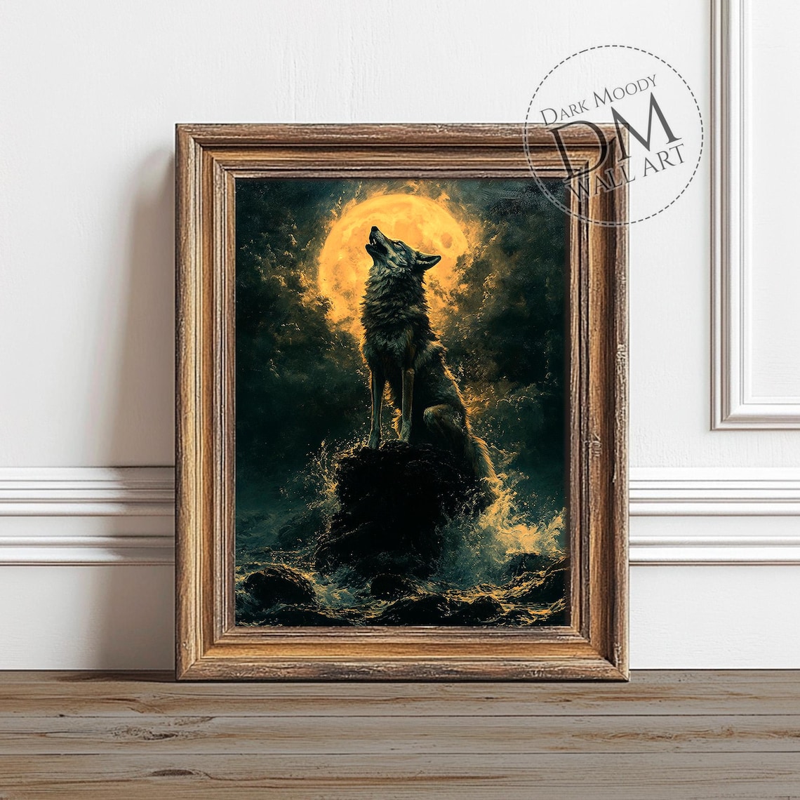 Halloween Wolf Wall Art Gothic Full Moon Animal Silhouette