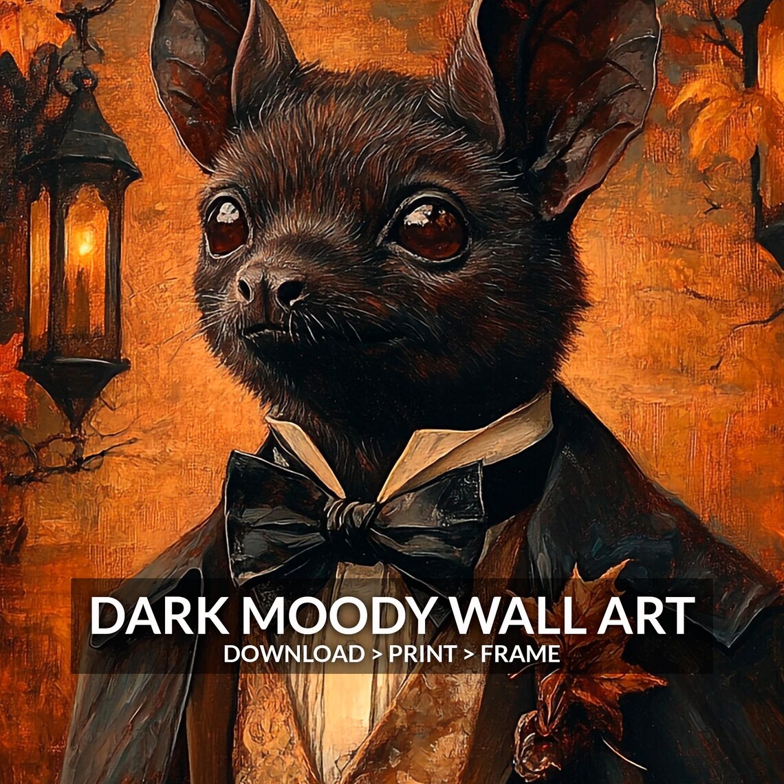 Victorian Bat Gentleman Autumn Lantern Portrait Halloween Wall Art - Image 6