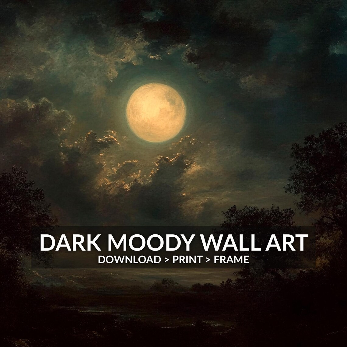 Vintage Full Moon Night Sky Art Print, Dark Academia - Image 6
