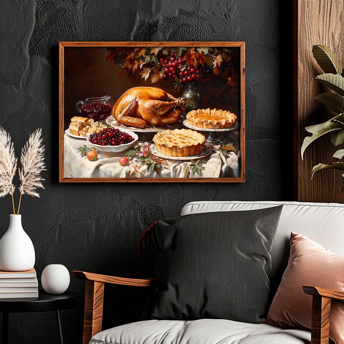 Thanksgiving Turkey Feast Pies Cranberries Holiday Table Still Life Poster - Image 4