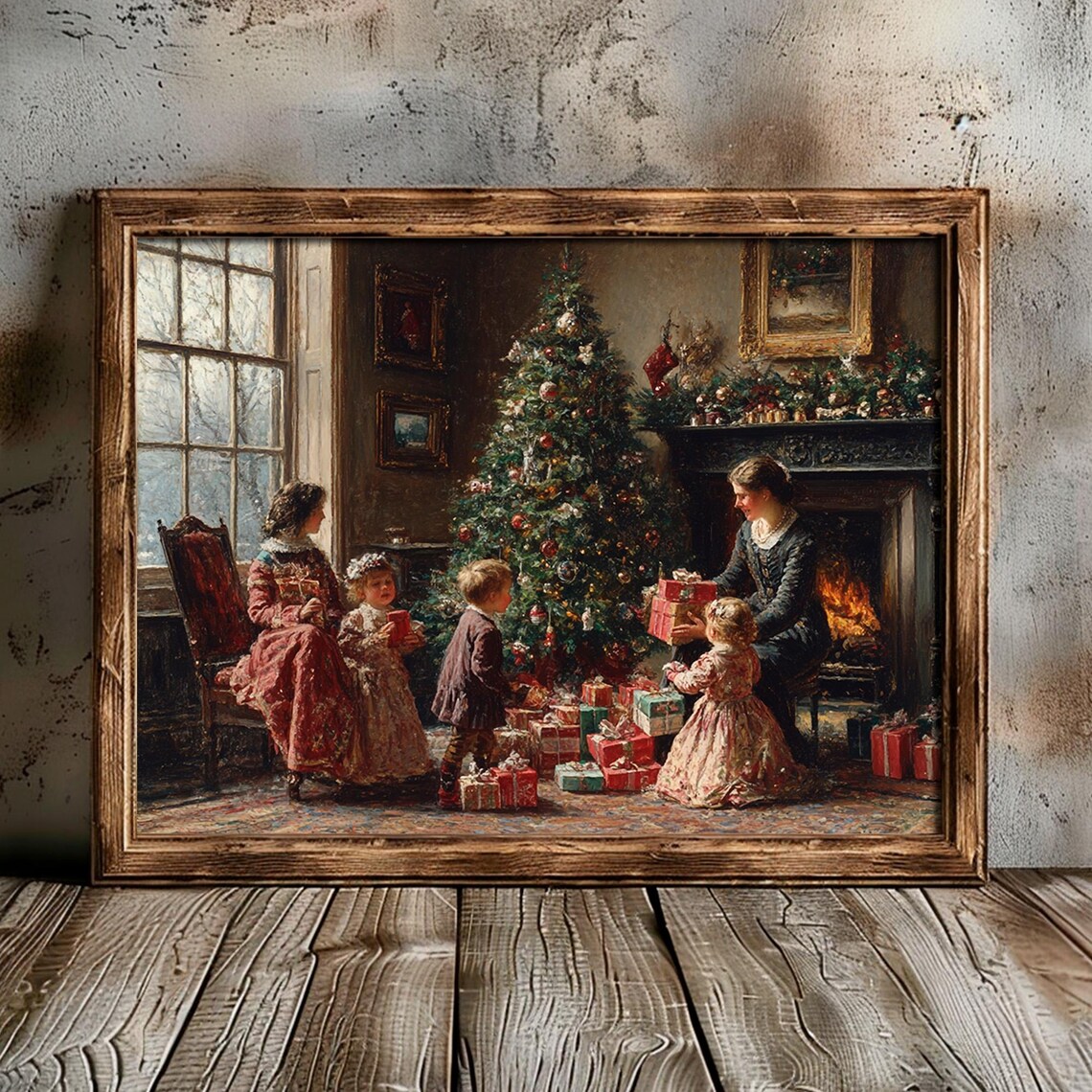 Victorian Christmas Morning Family Tree Vintage Painting Poster - Image 5