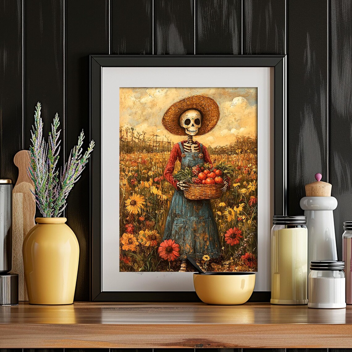 Day of the Dead Skeleton Farmer Harvest Basket Sugar Skull Folk Art Poster - Image 5