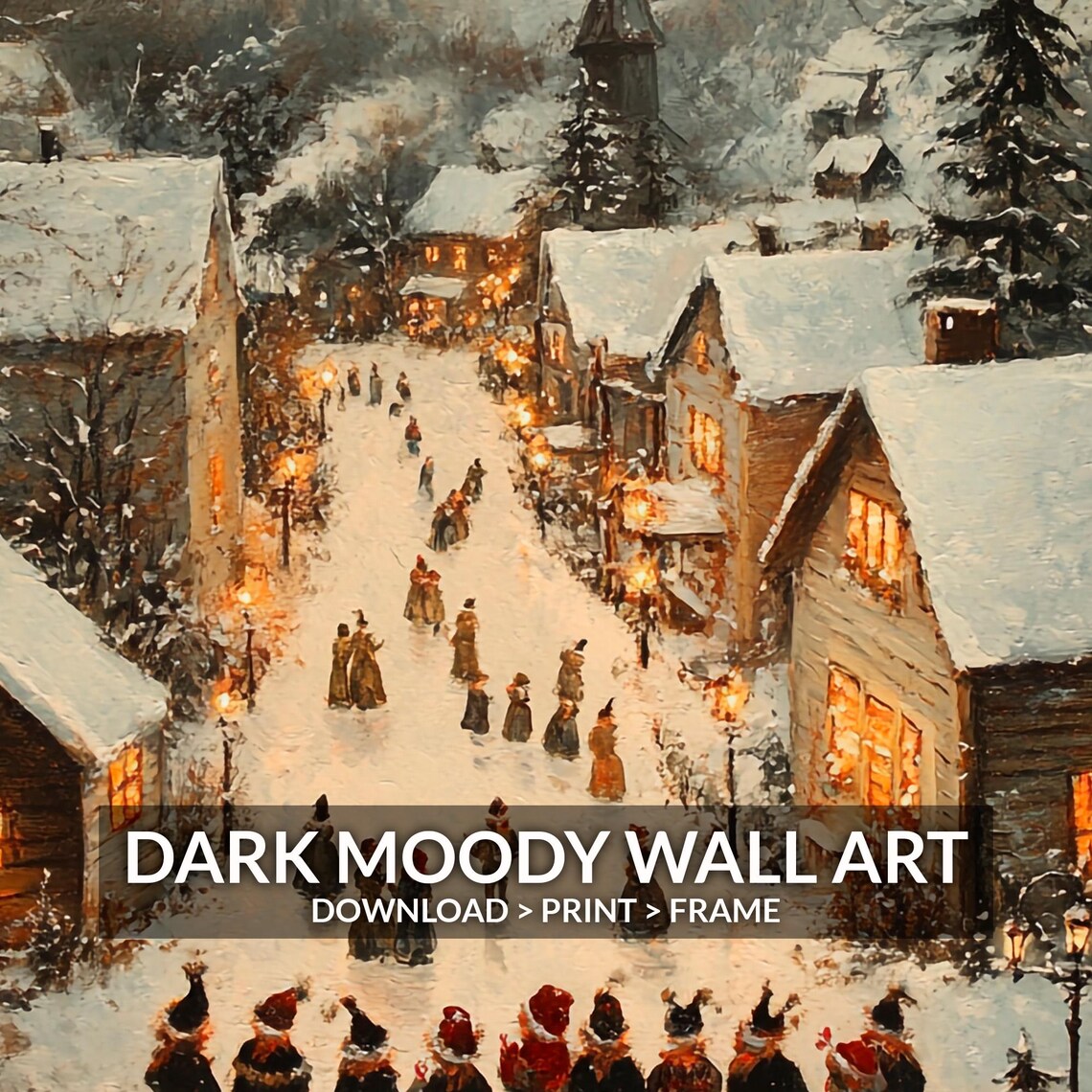 Christmas Carolers in Snowy Village Vintage Holiday Wall Art - Image 6