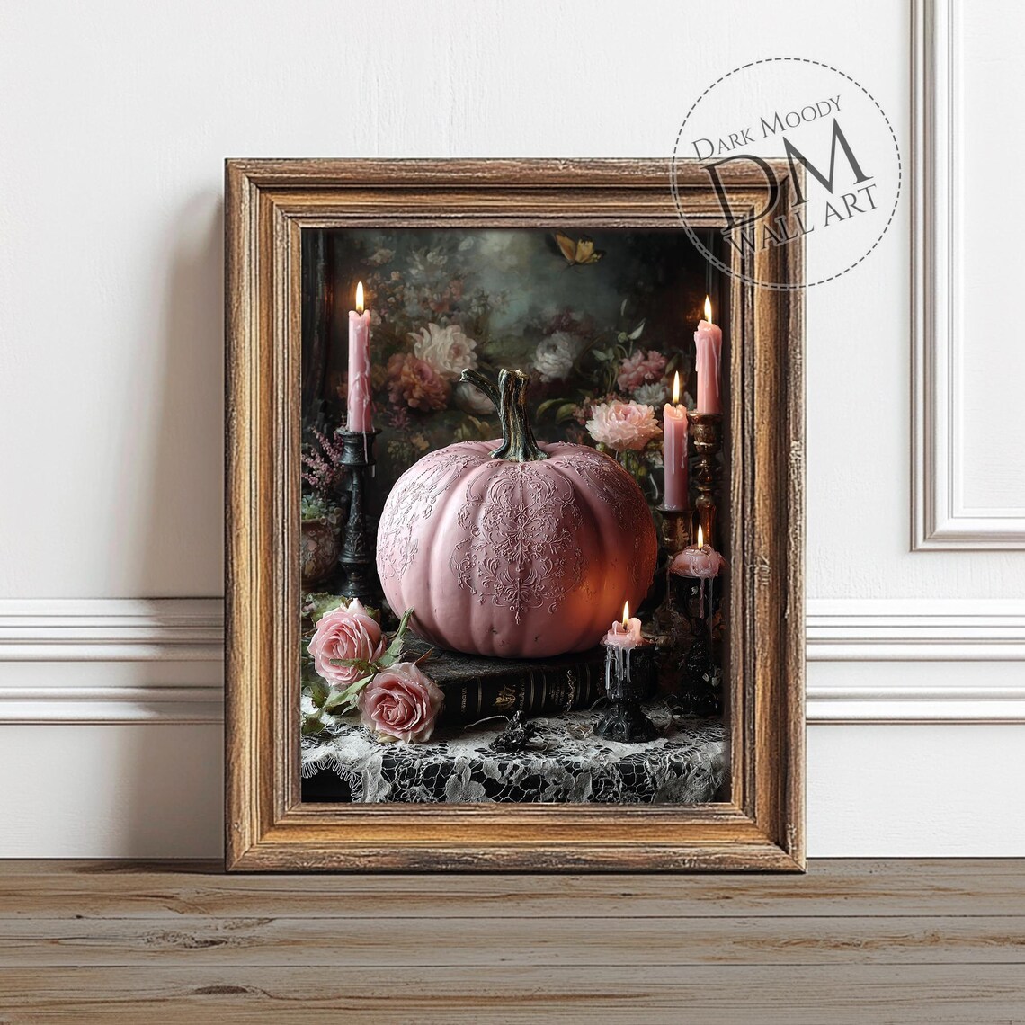 Pink Pumpkin Halloween Wall Art, Gothic Romantic Art Print
