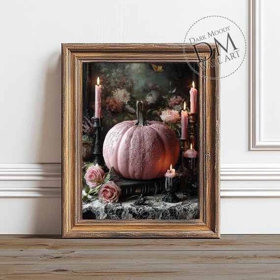 Pink Pumpkin Halloween Wall Art, Gothic Romantic Art Print