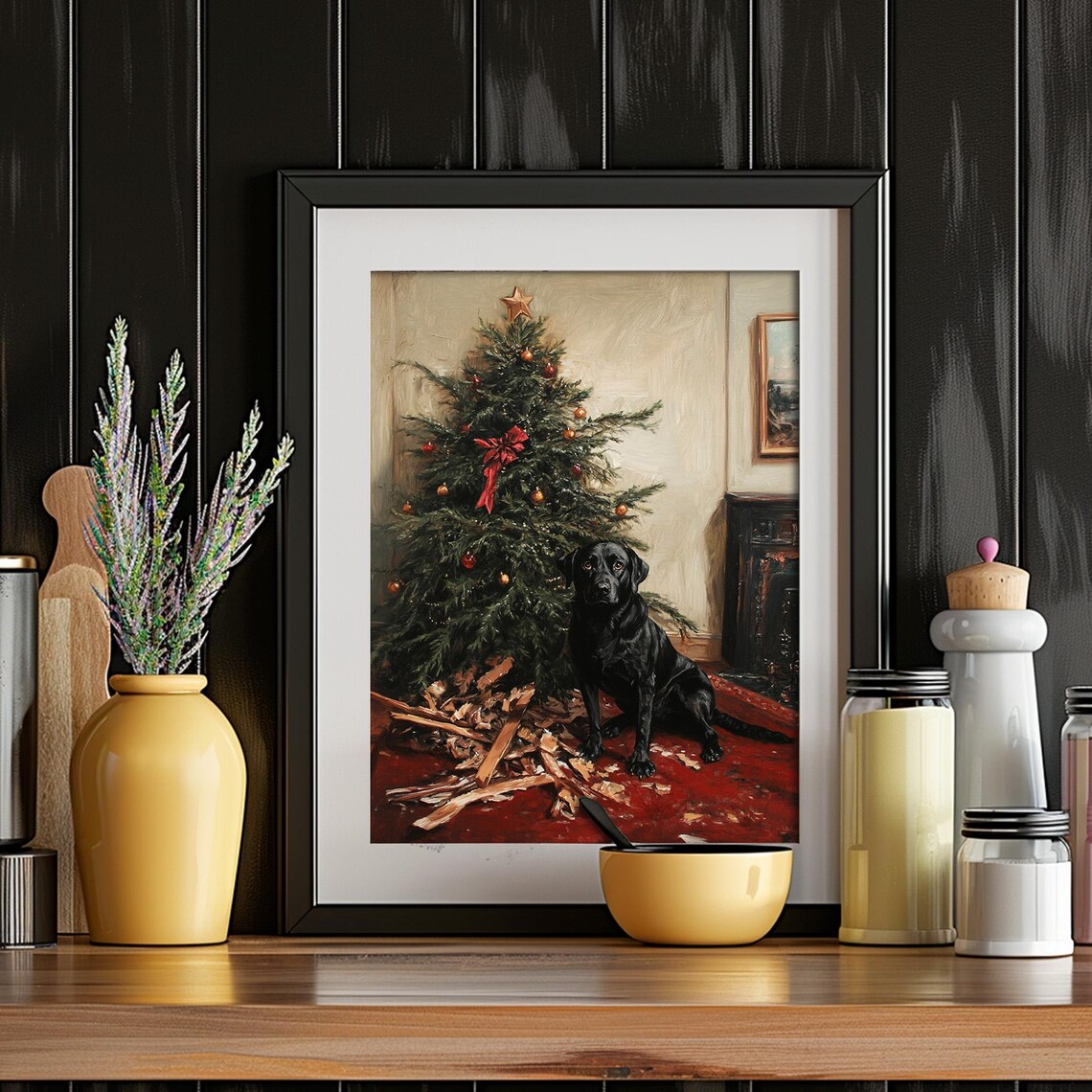 Christmas Dog Print, Vintage Rustic Farmhouse Art Print - Image 6