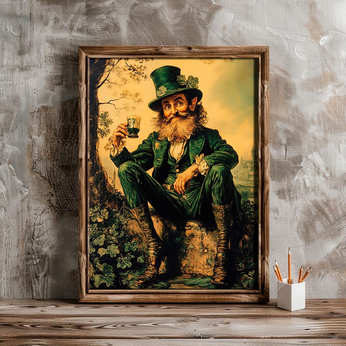 Leprechaun Print Vintage St Patricks Day Decor Rustic Irish Wall Art Irish Trickster Painting - Image 5