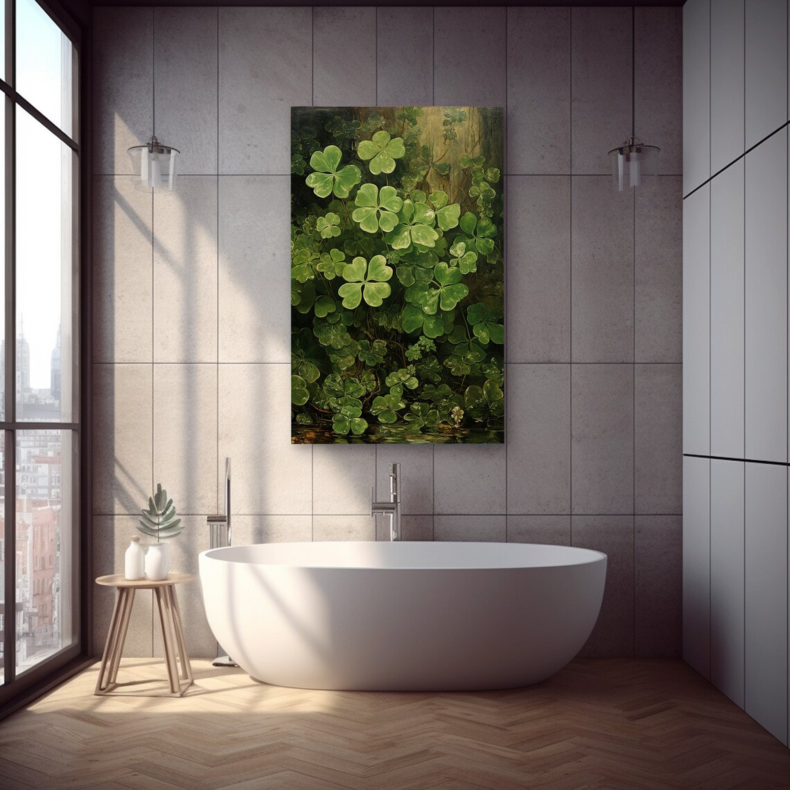 Green Shamrock Clover Patch Dark Moody Botanical Painting Poster - Image 5