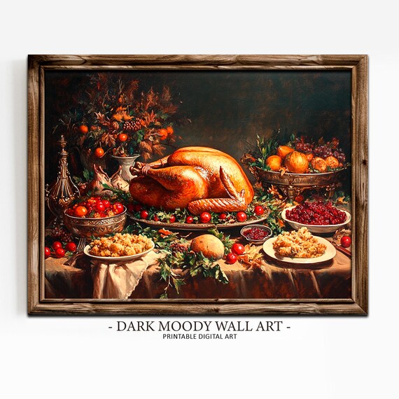 Roast Turkey Dinner Stuffing Cranberries Thanksgiving Table Art Poster