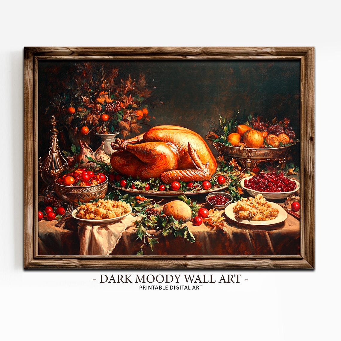 Roast Turkey Dinner Stuffing Cranberries Thanksgiving Table Art Poster