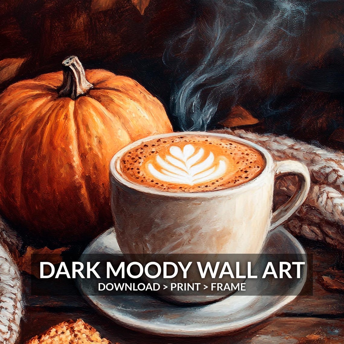 Pumpkin Latte Fall Morning Cozy Knit Blanket Rustic Wall Art - Image 4