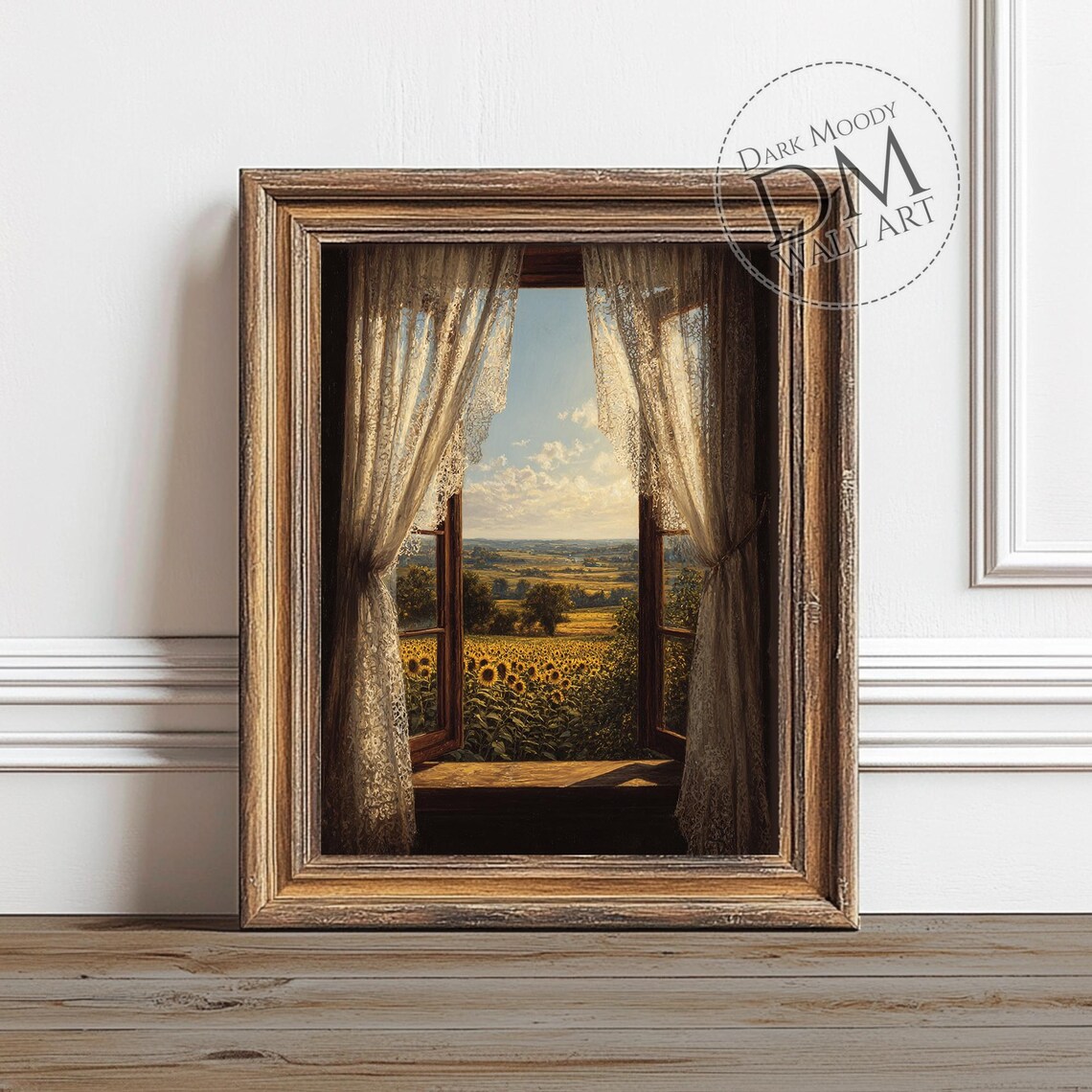 Sunflower Window Art Print, Rustic Spring Countryside