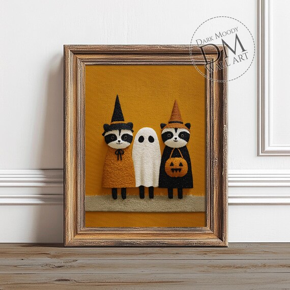 Raccoon Halloween Wall Art Spooky Cute Pumpkin Print