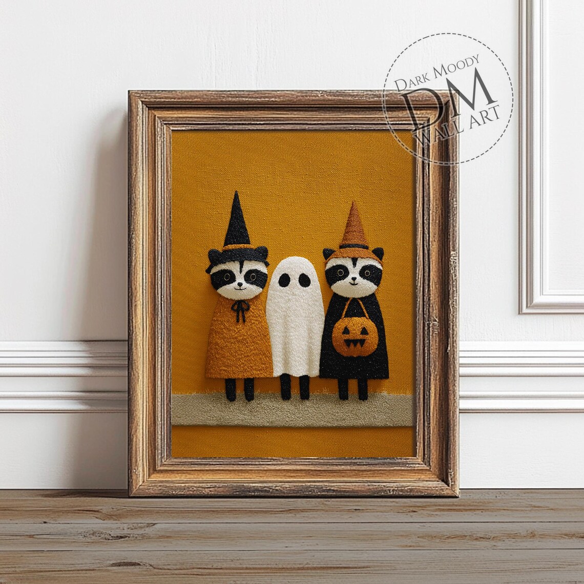 Raccoon Halloween Wall Art Spooky Cute Pumpkin Print
