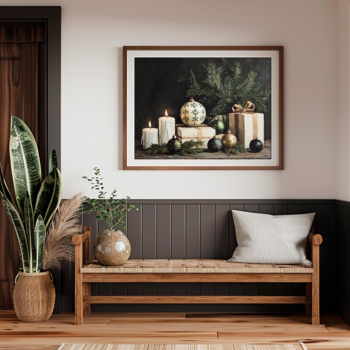 Christmas Gifts Still Life Vintage Ornament Candle Painting Poster - Image 5