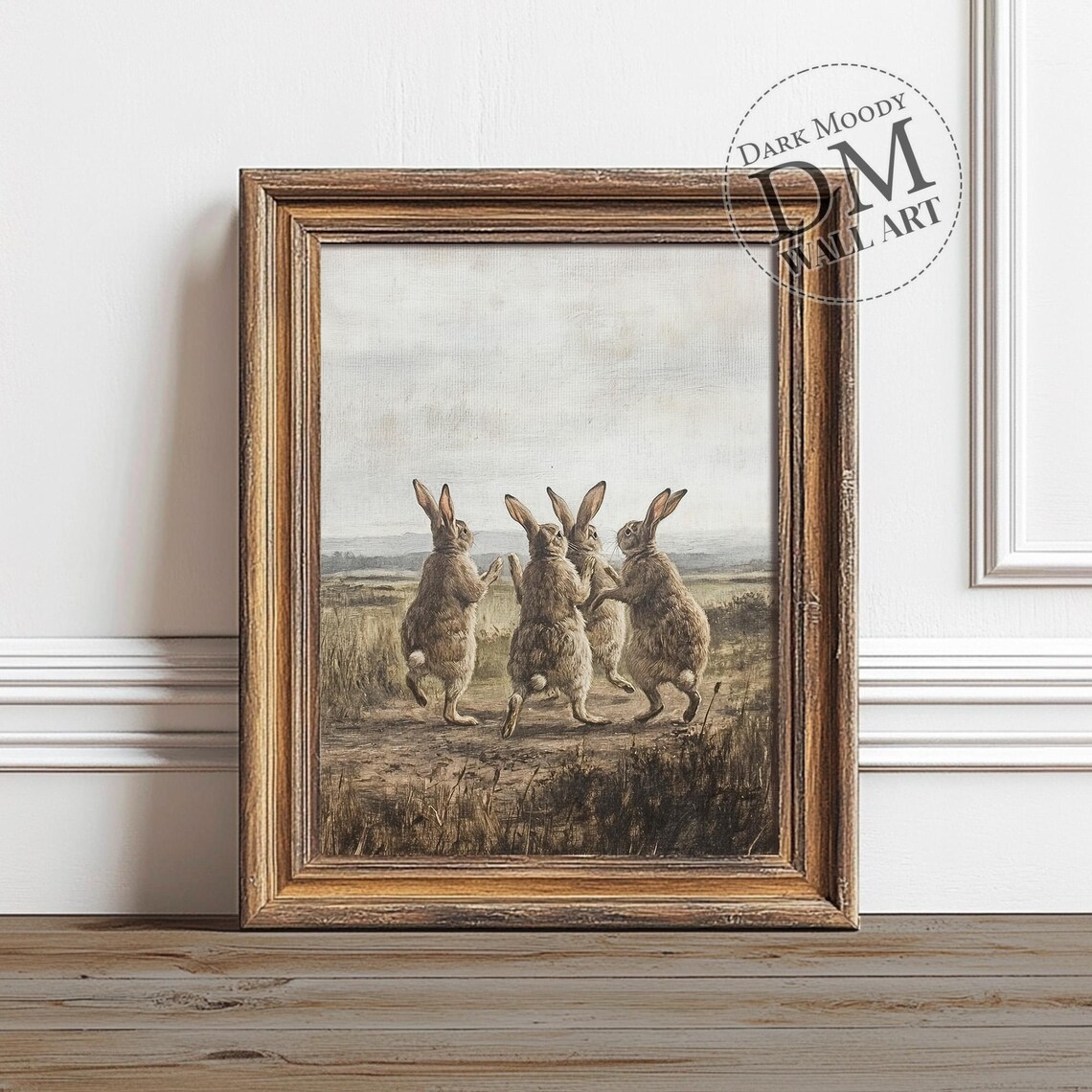 Dancing Rabbits Vintage Animal Field Art Print