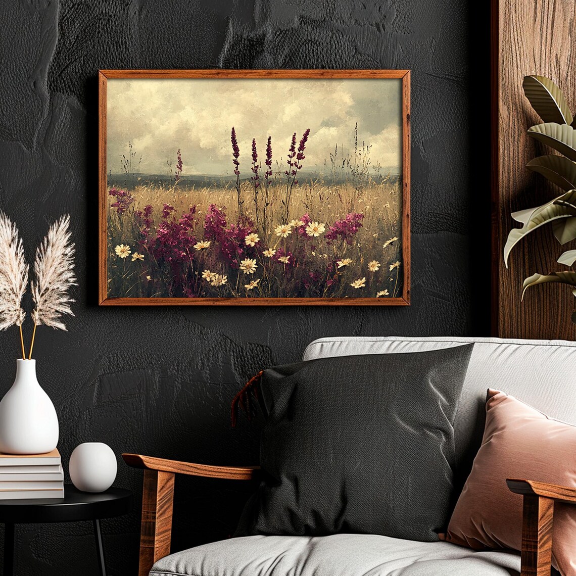 Wildflower Meadow Vintage Purple Daisy Field Painting Poster - Image 5