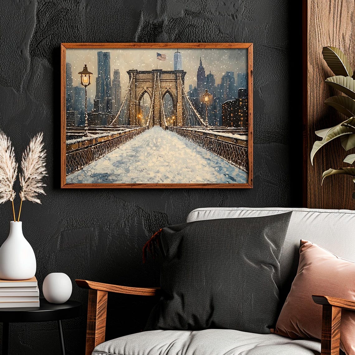 Brooklyn Bridge Snowy Winter Walkway Manhattan Skyline Poster - Image 2