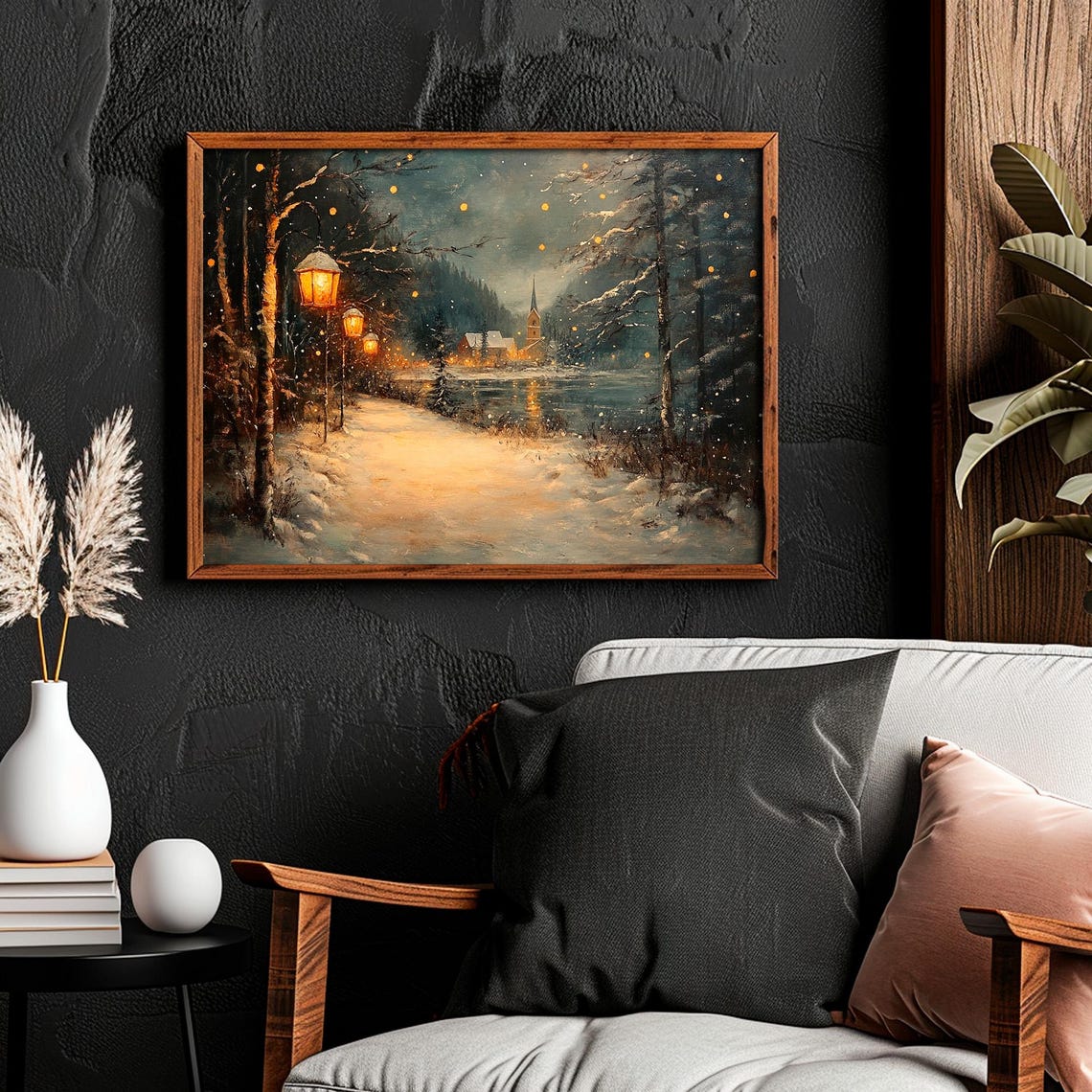 Snowy Lantern Path Silent Night Church Winter Landscape Poster - Image 5