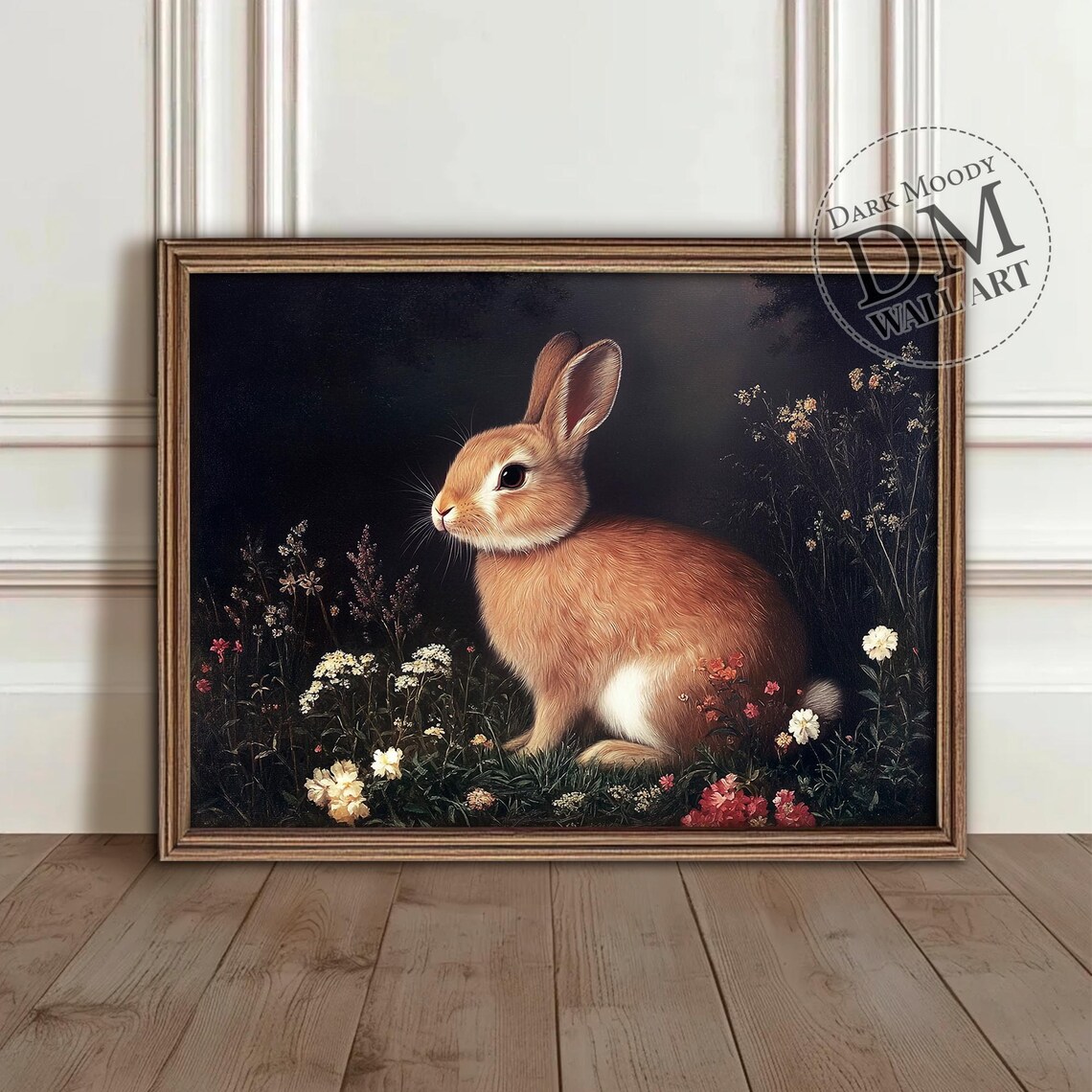 Antique Bunny Rabbit Print, Vintage Wildflower Decor
