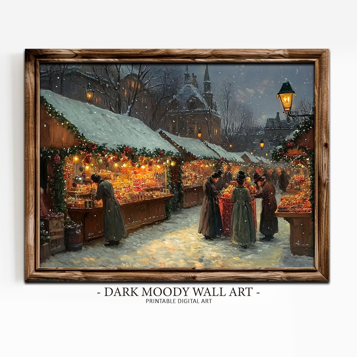Christmas Street Market at Night With Glowing Stalls Wall Art - Image 4