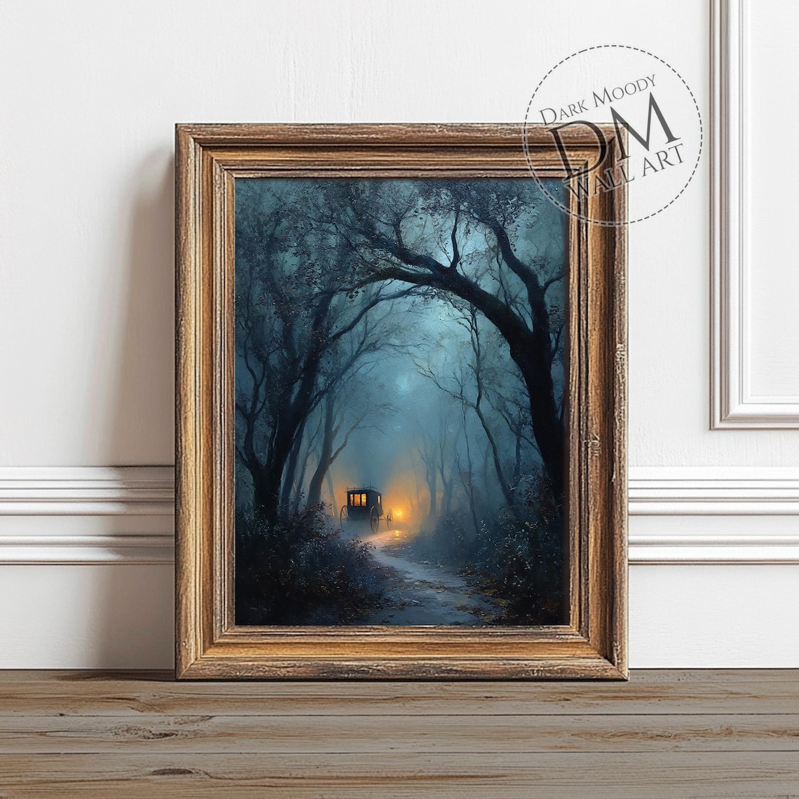 Haunted Carriage Halloween Wall Art Print Gothic Foggy Forest Path