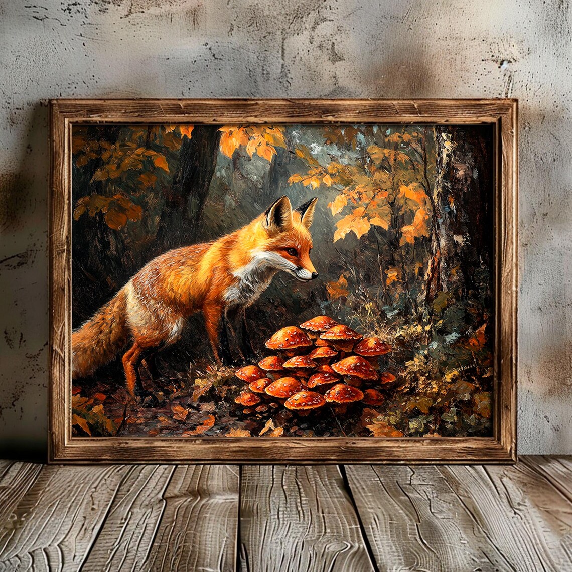 Red Fox And Mushrooms Autumn Forest Wildlife Painting Wall Art - Image 6