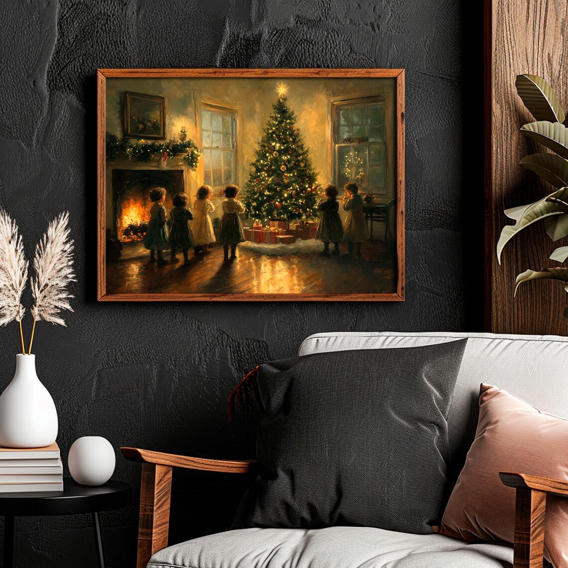 Children Around Glowing Christmas Tree Fireplace Dusk Poster - Image 2
