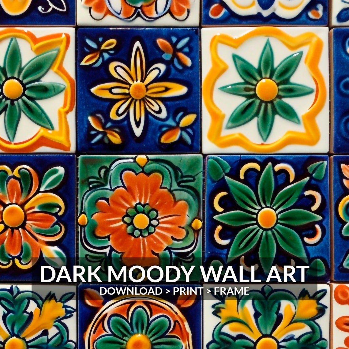 Mexican Talavera Tile Grid Colorful Floral Pattern Art Print - Image 6