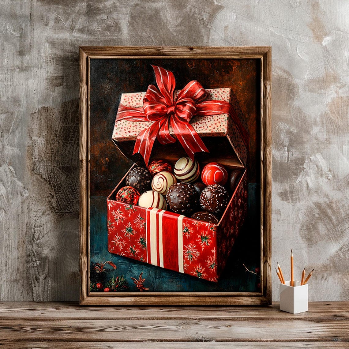Christmas Chocolate Truffles Gift Box Red Bow Painting Poster - Image 5