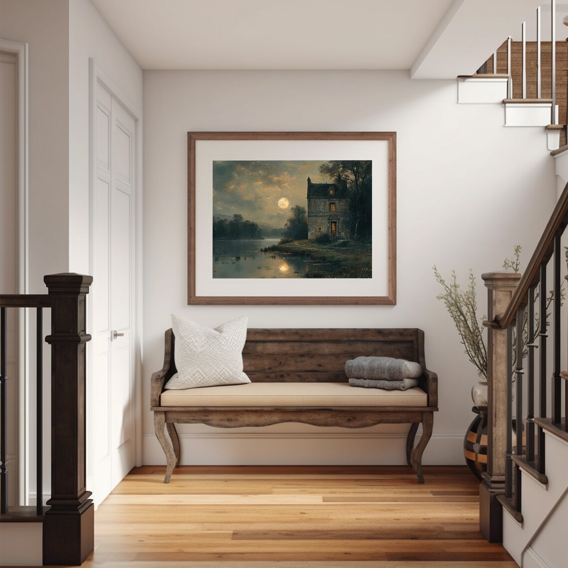 Moody Lake House Fall Landscape Art Print - Image 2