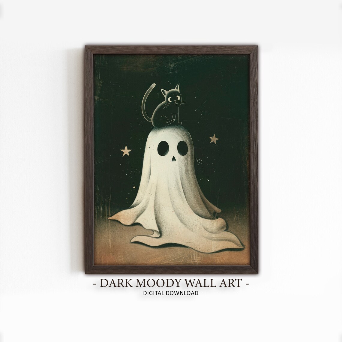 Black Cat Sitting On Ghost Halloween Spooky Dark Academia Poster