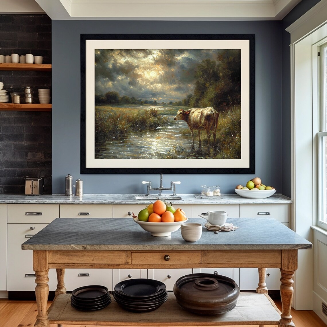 Cow Drinking Stream Dramatic Sky Vintage Farmhouse Animal Poster - Image 4