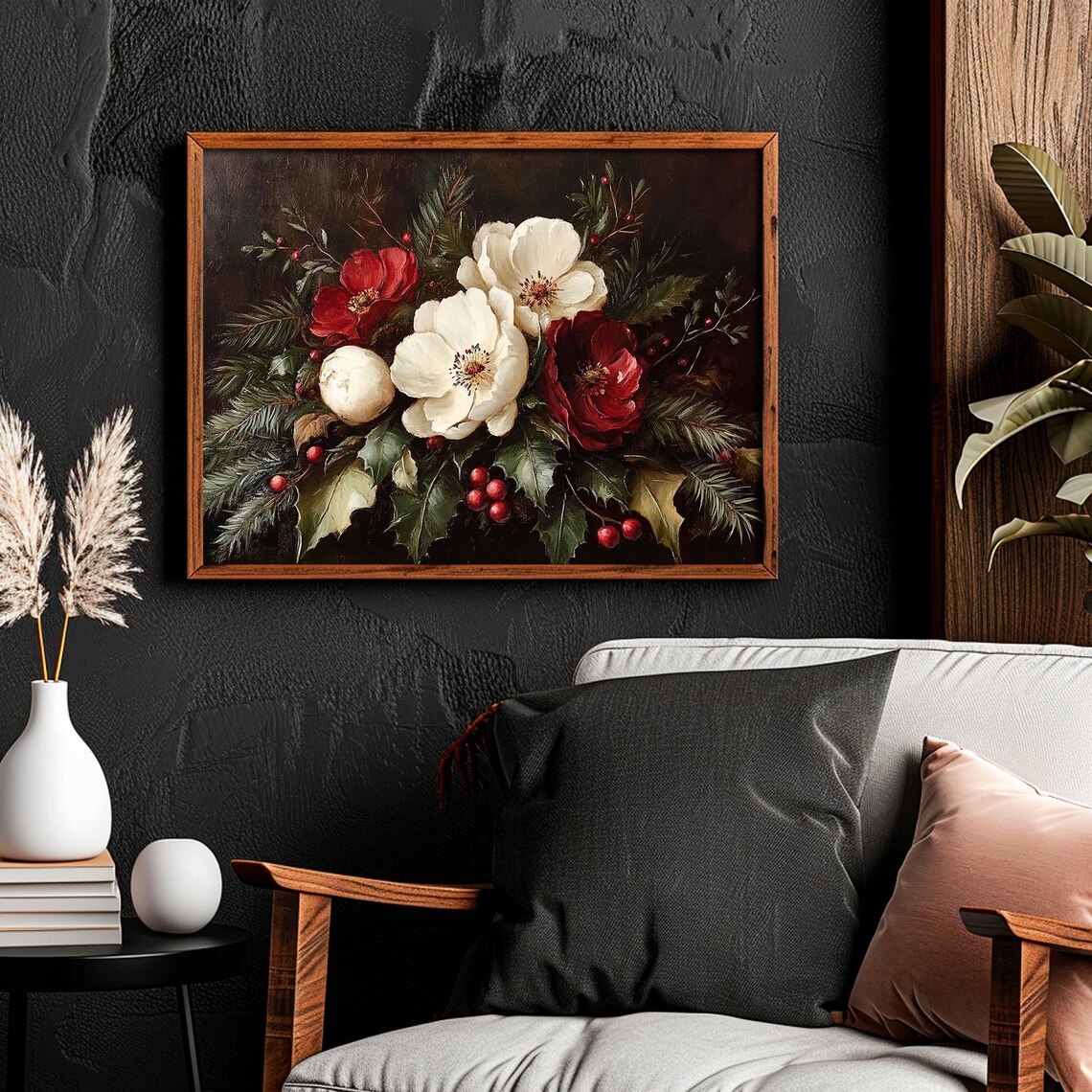 Vintage Christmas Print, Antique Flowers Decor - Image 4