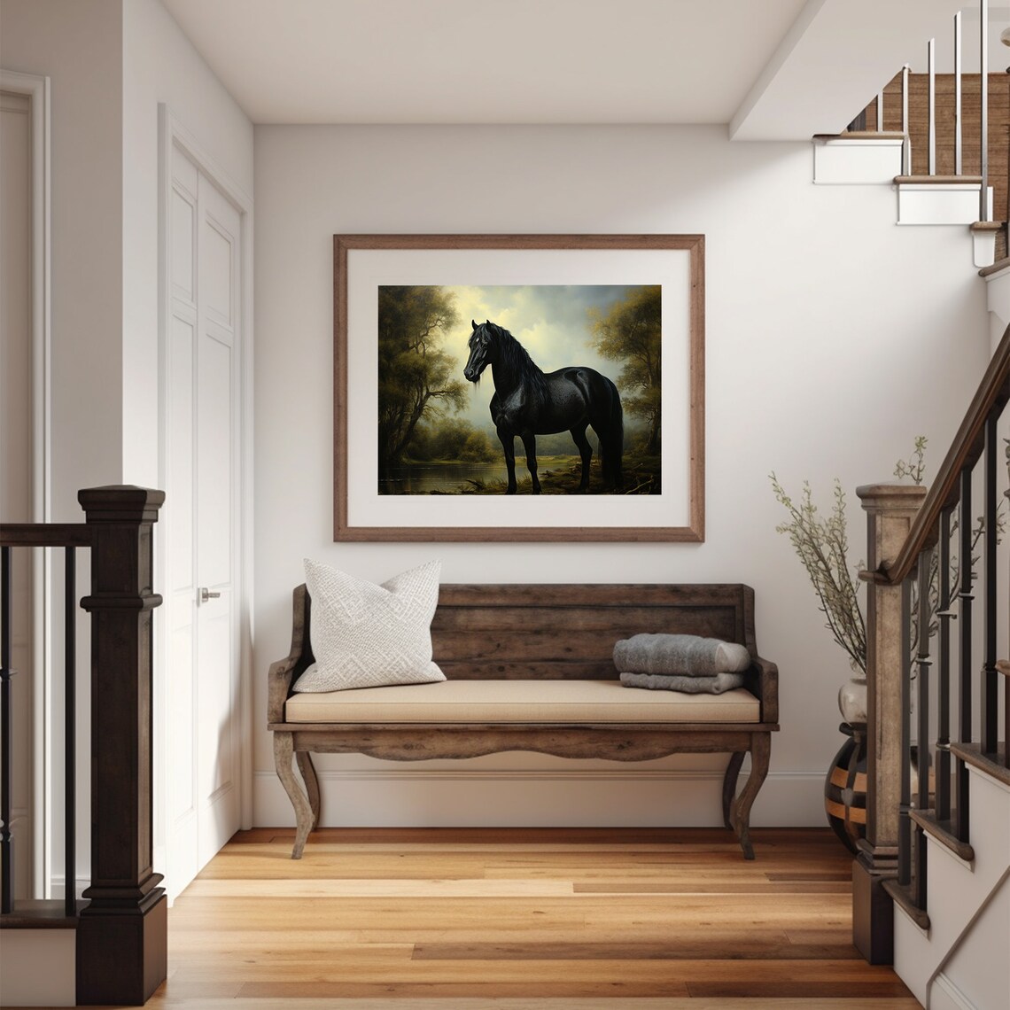 Antique Black Horse Vintage Farmhouse Art Print - Image 5