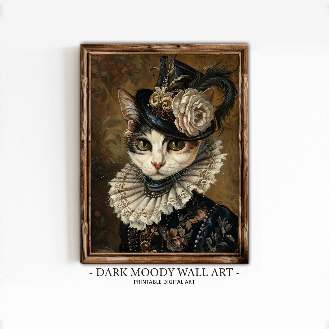 Victorian Cat Portrait Lace Ruff Feathered Hat Painting Poster
