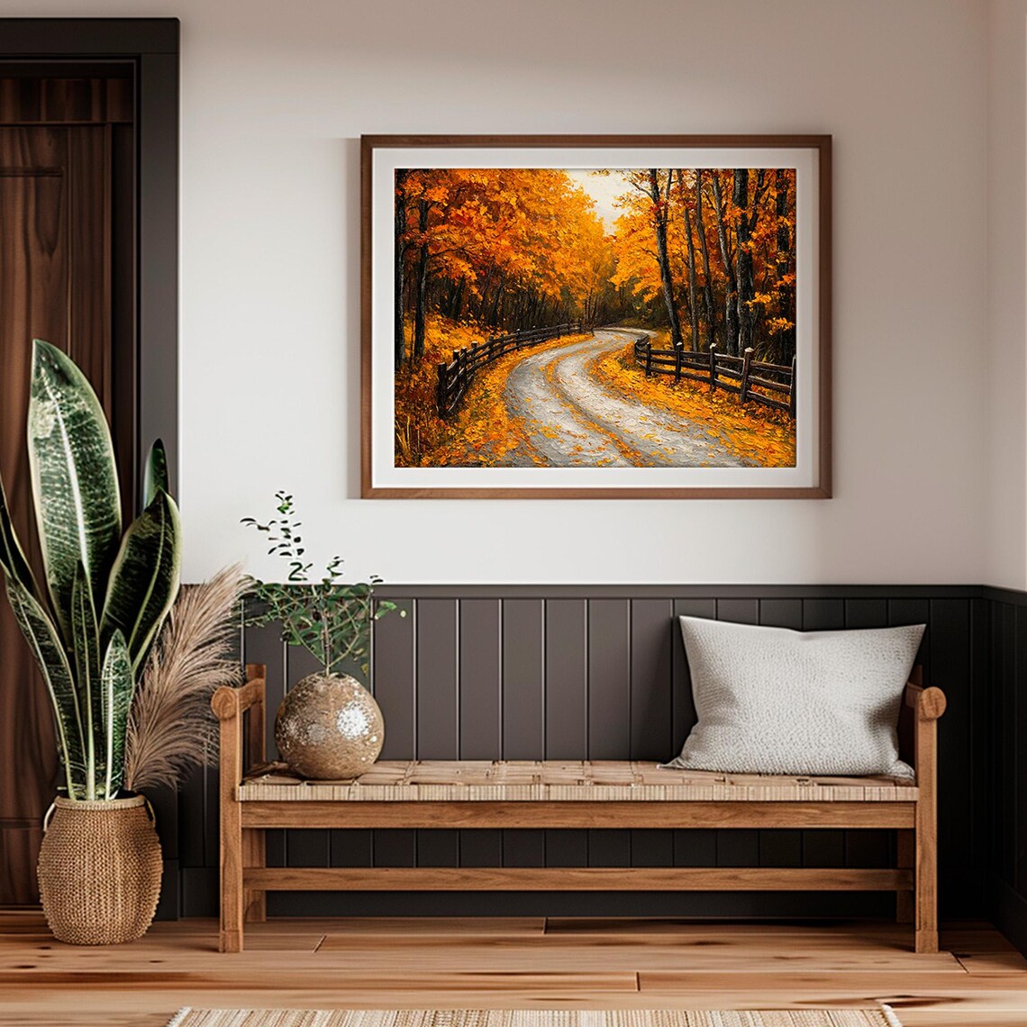 Winding Country Road Through Golden Autumn Forest Rustic Fall Landscape Poster - Image 2