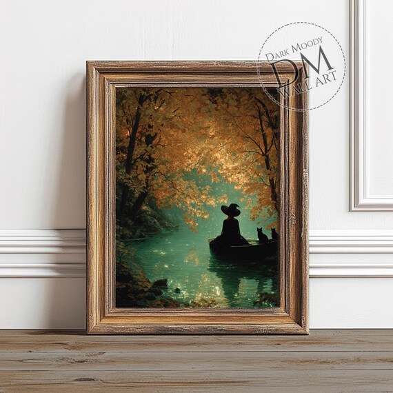 Witch Wall Art Autumn Forest With Black Cats Halloween Print