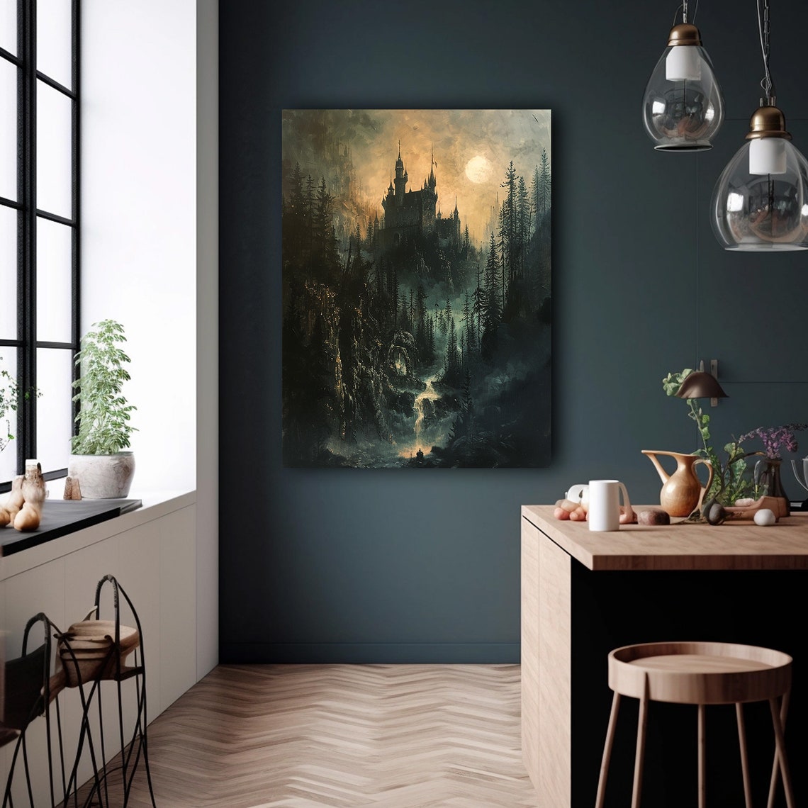 Gothic Castle Painting Dark Moody Landscape Print Victorian Medieval Castle Art - Image 5