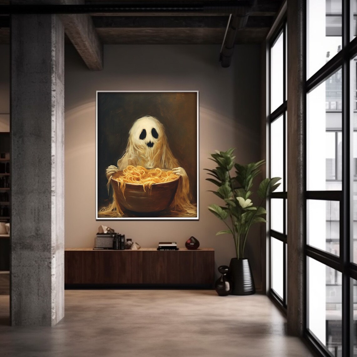 Cute Ghost Eating Spaghetti Art Print, Gothic Halloween - Image 2