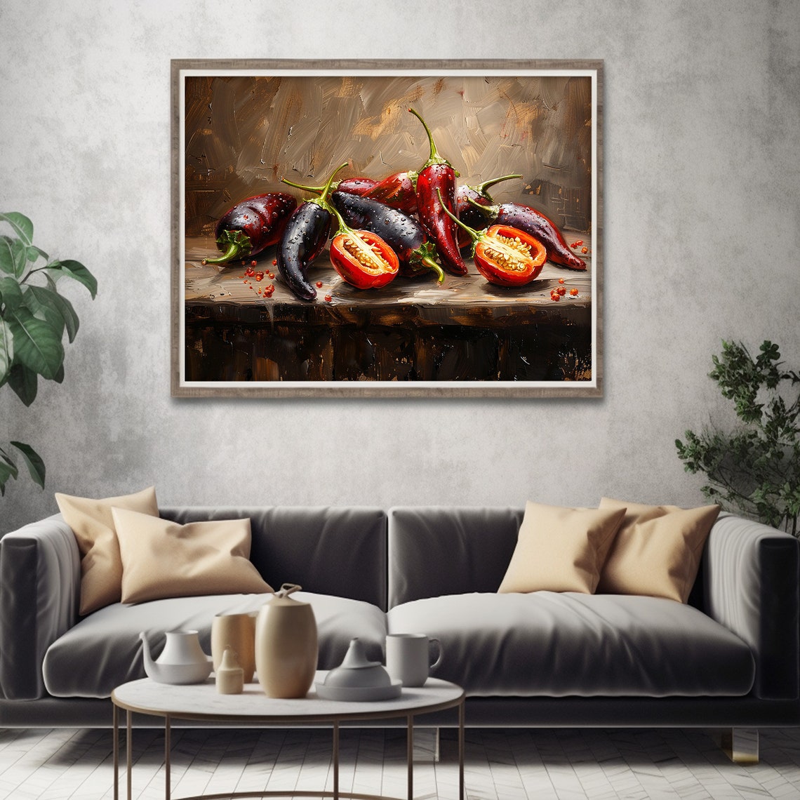 Chilli Pepper Painting Dark Moody Art Kitchen Still Life Print Wall Art - Image 4