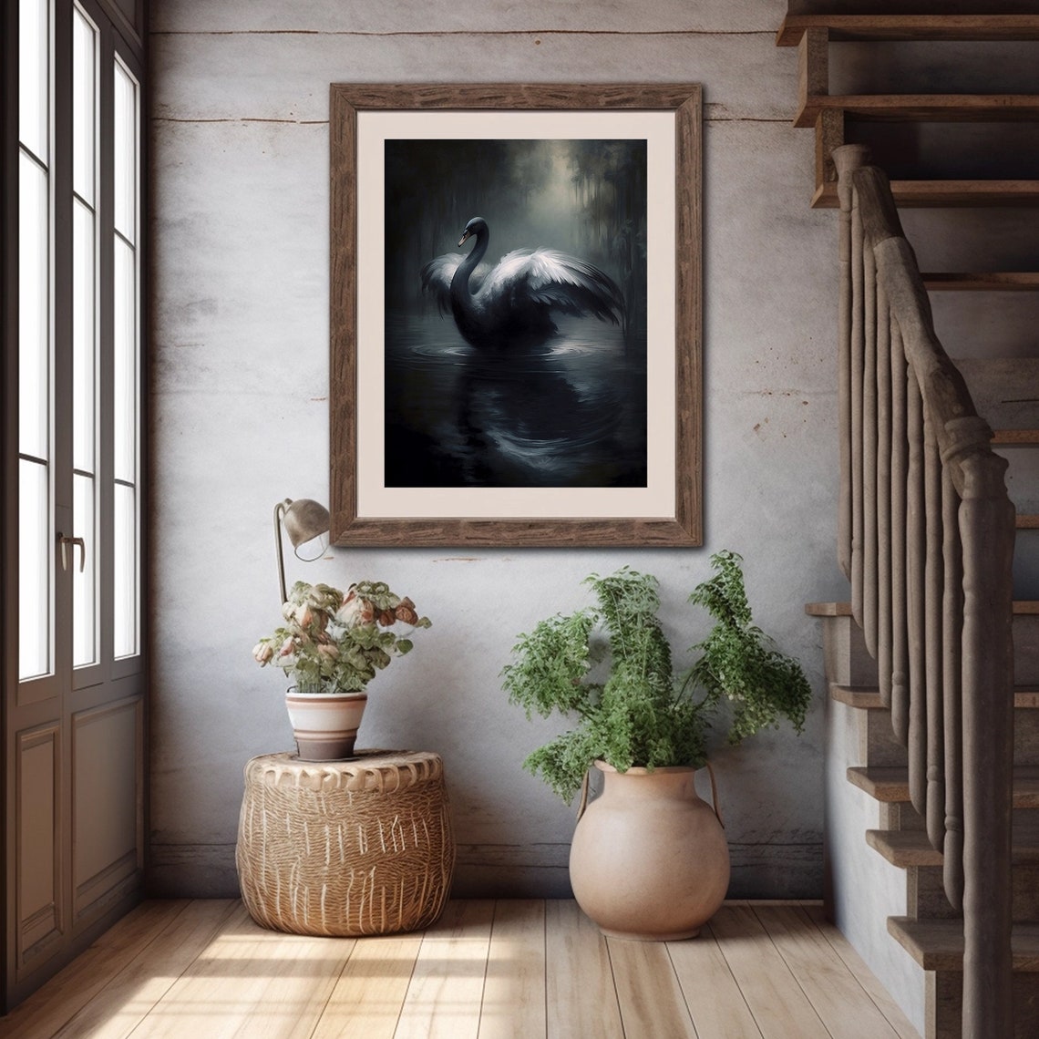 Antique Black Swan Painting Dark Moody Wall Art Vintage Bird Print Dark Academia Decor Animal Dark Oil Painting - Image 5