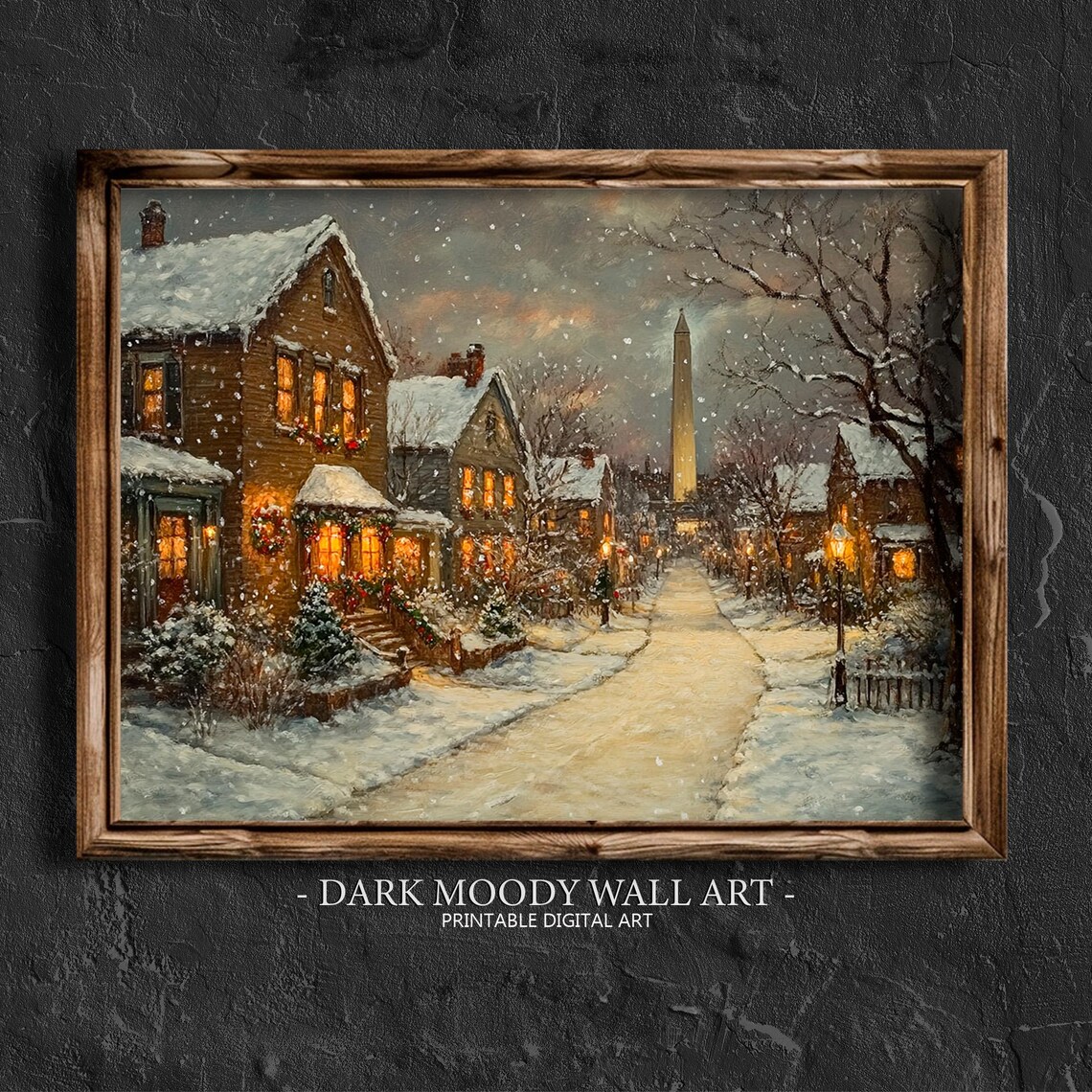 Victorian Snowy Village Street Glowing Windows Dusk Lane Poster - Image 4