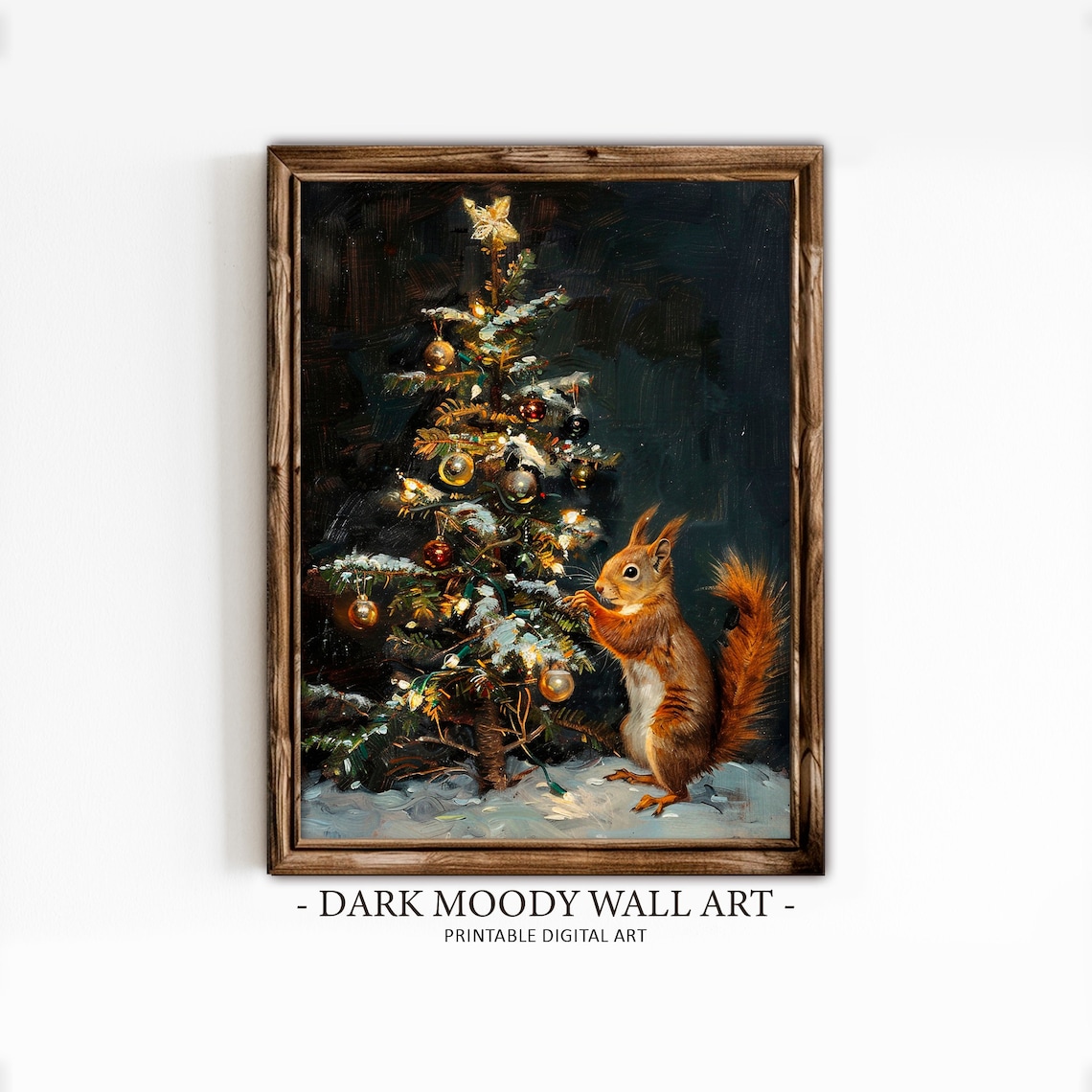 Christmas Squirrel Art Print, Dark Academia Decor