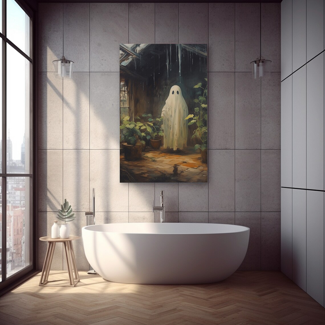 Cute Ghost Painting, Haunted Halloween Gothic Decor - Image 4