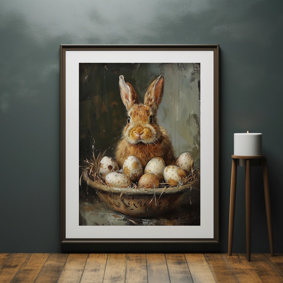 Bunny Rabbit Basket Speckled Eggs Vintage Easter Painting Poster - Image 6