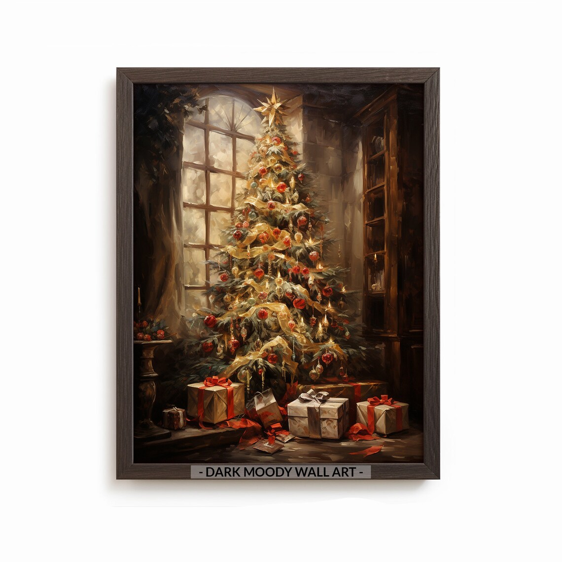 Victorian Christmas Tree Gifts Window Candlelight Painting Poster