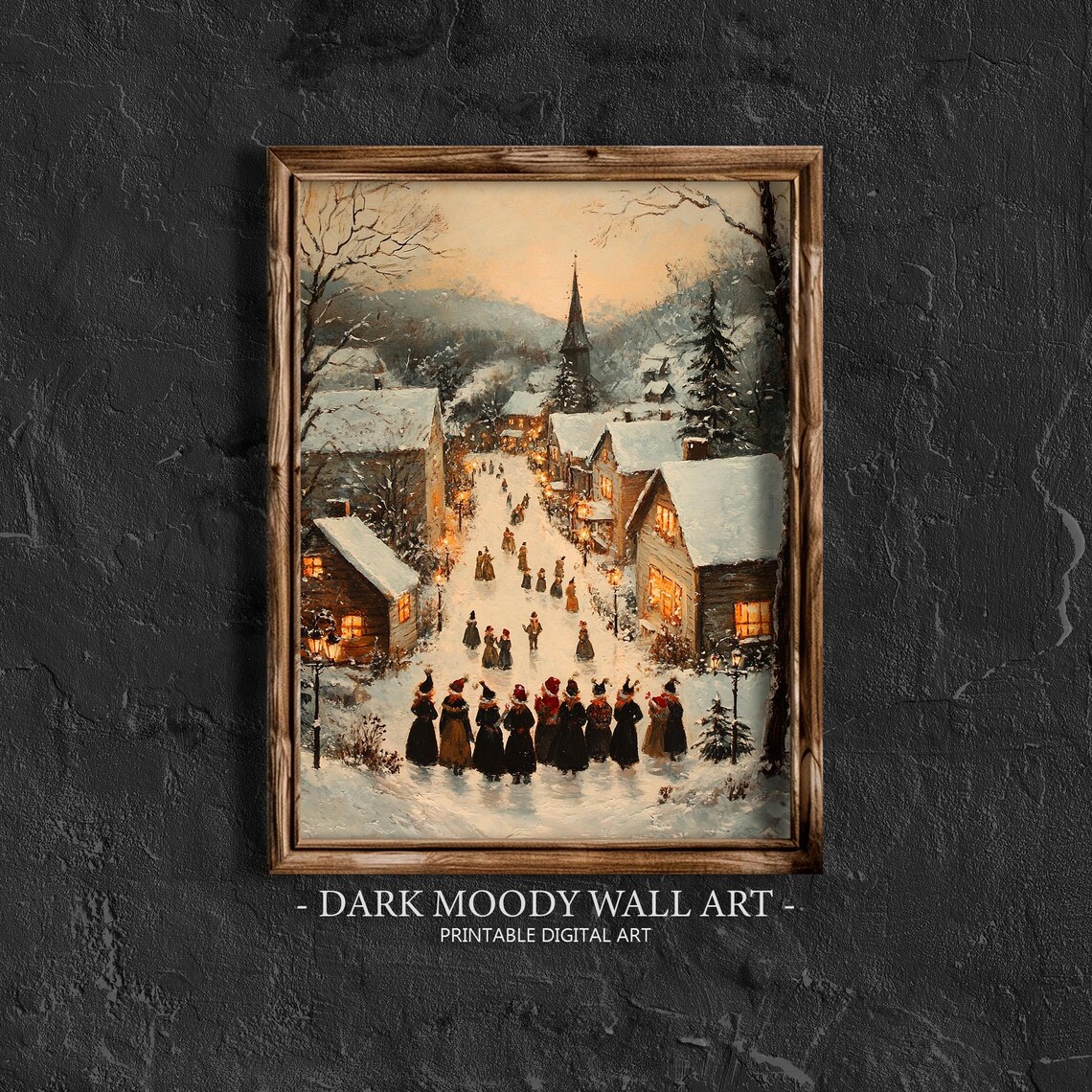 Christmas Carolers in Snowy Village Vintage Holiday Wall Art
