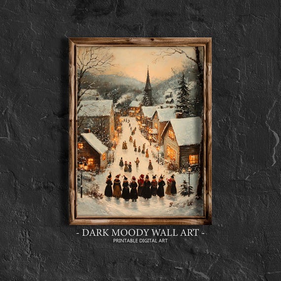 Christmas Carolers Vintage Christmas Print Christmas Decor Holiday Decor Victorian Winter Print Christmas Wall Art Moody Print