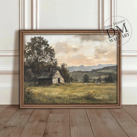 French Countryside Landscape Poster Print, Sheep
